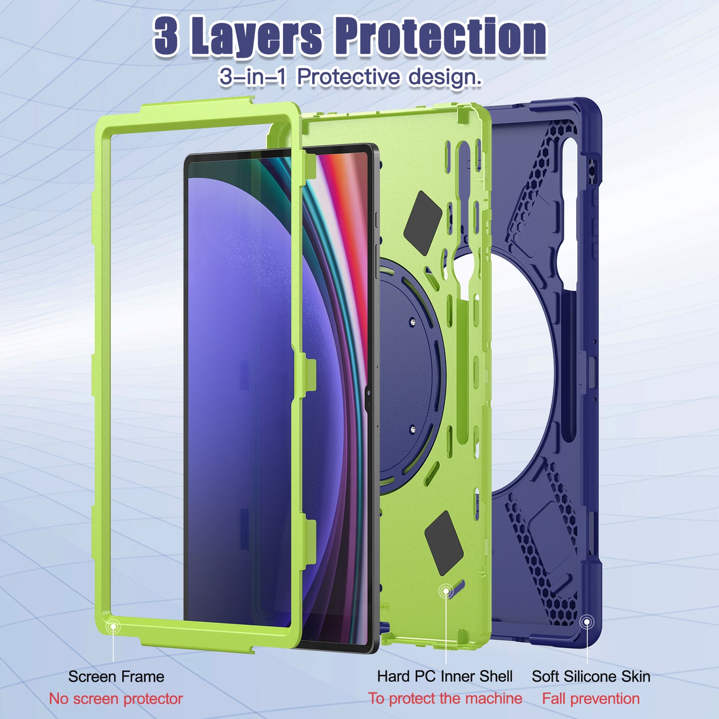 For Samsung Galaxy Tab S9 Ultra X910 / S8 Ultra X900 / X906 PC+ Silicone Tablet Case Drop-proof Rotating Kickstand Cover