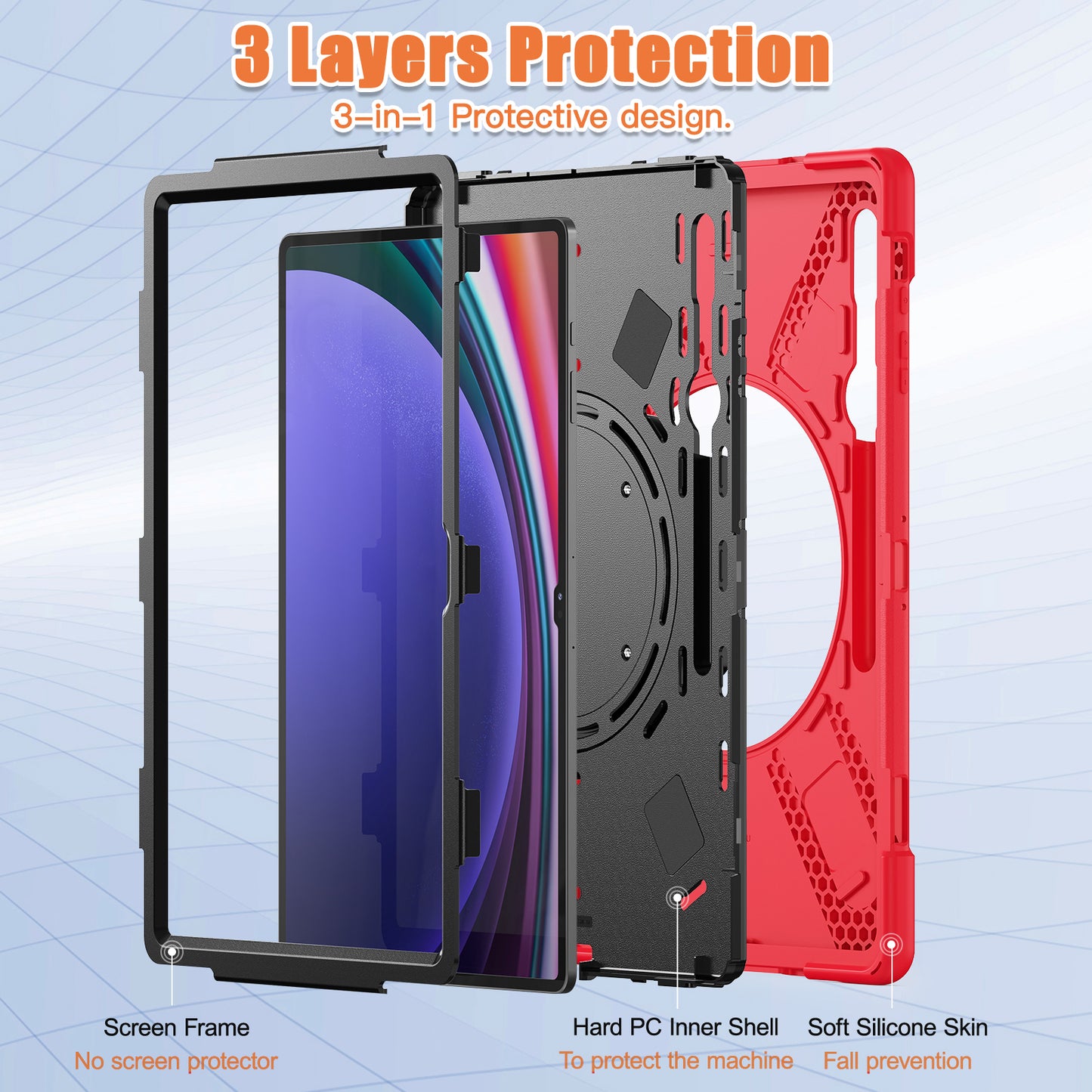 For Samsung Galaxy Tab S9 Ultra X910 / S8 Ultra X900 / X906 PC+ Silicone Tablet Case Drop-proof Rotating Kickstand Cover