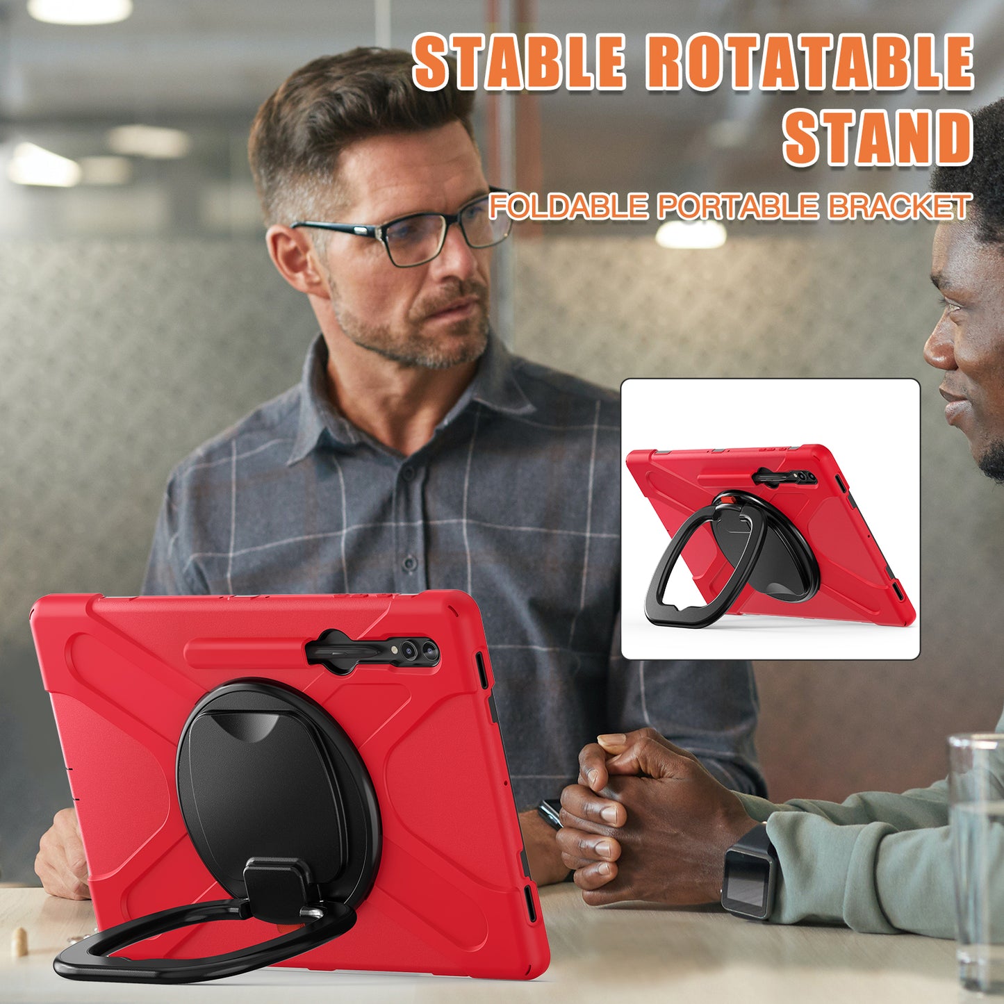 For Samsung Galaxy Tab S9 Ultra X910 / S8 Ultra X900 / X906 PC+ Silicone Tablet Case Drop-proof Rotating Kickstand Cover