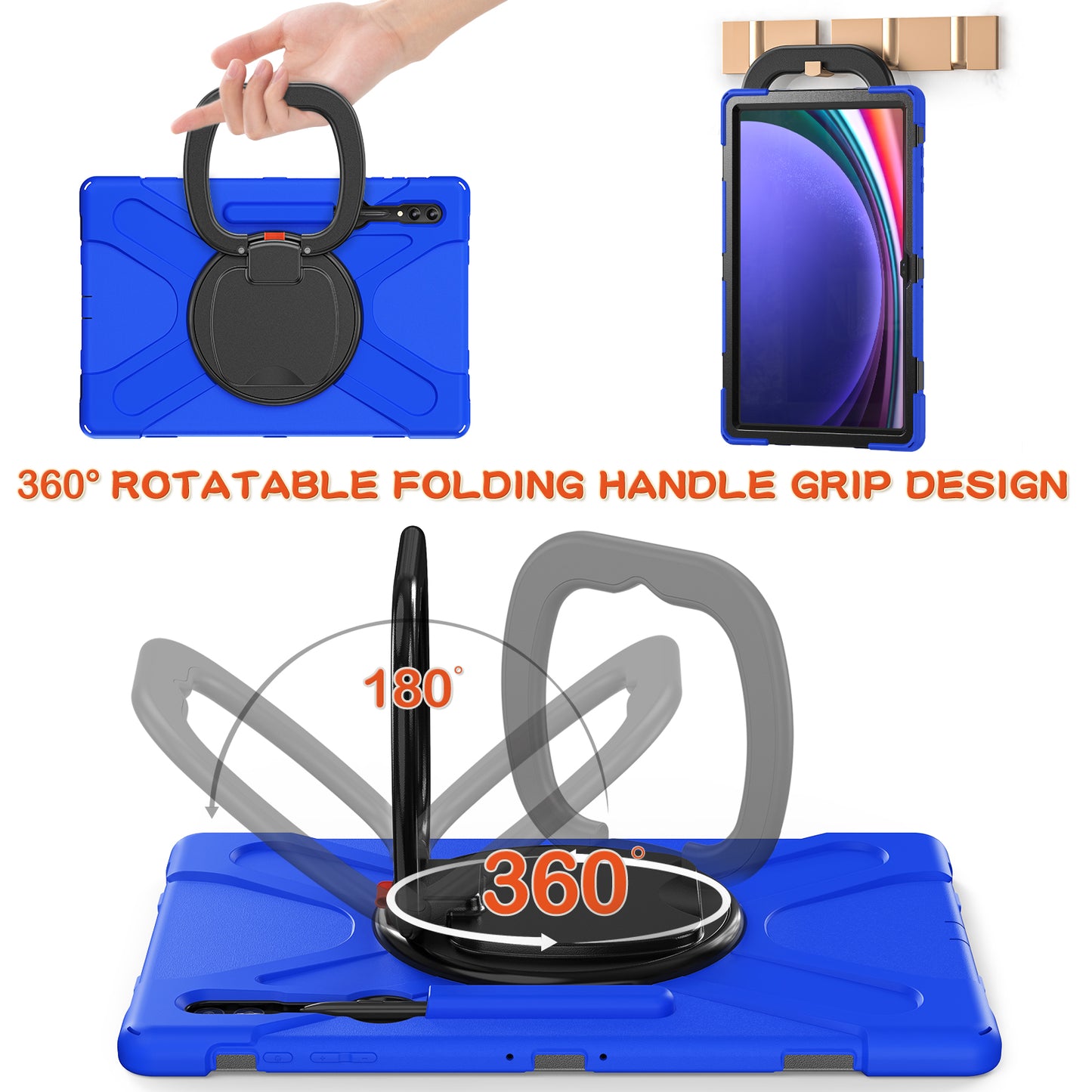 For Samsung Galaxy Tab S9 Ultra X910 / S8 Ultra X900 / X906 PC+ Silicone Tablet Case Drop-proof Rotating Kickstand Cover