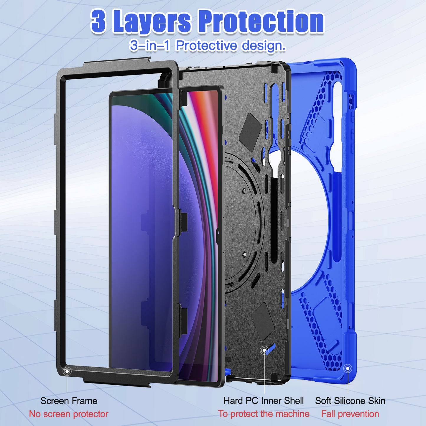 For Samsung Galaxy Tab S9 Ultra X910 / S8 Ultra X900 / X906 PC+ Silicone Tablet Case Drop-proof Rotating Kickstand Cover