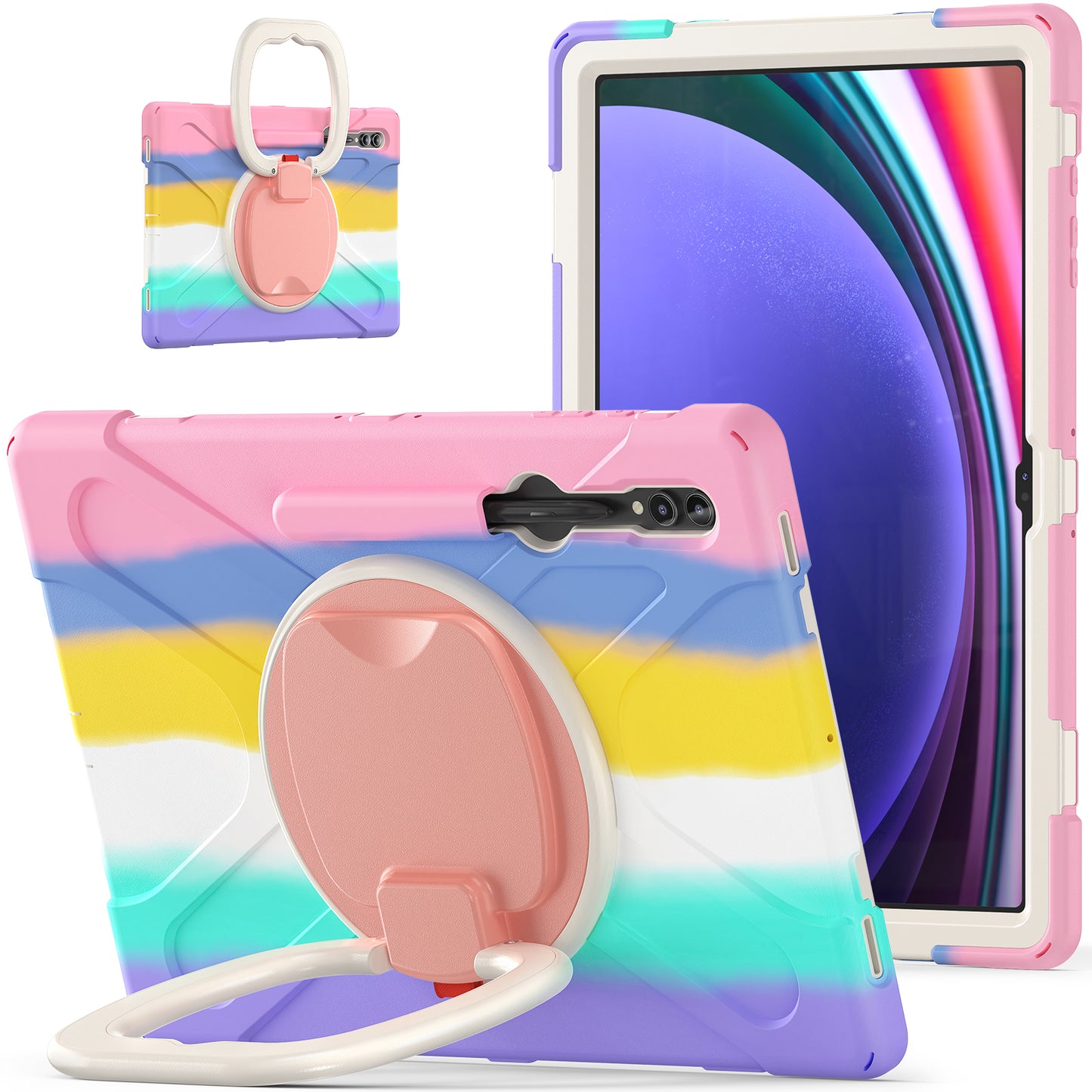 For Samsung Galaxy Tab S9 Ultra X910 / S8 Ultra X900 / X906 PC+ Silicone Tablet Case Drop-proof Rotating Kickstand Cover
