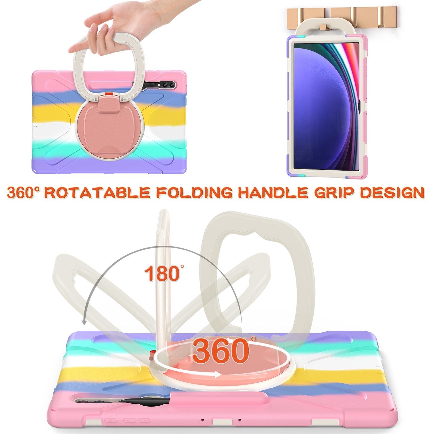 For Samsung Galaxy Tab S9 Ultra X910 / S8 Ultra X900 / X906 PC+ Silicone Tablet Case Drop-proof Rotating Kickstand Cover