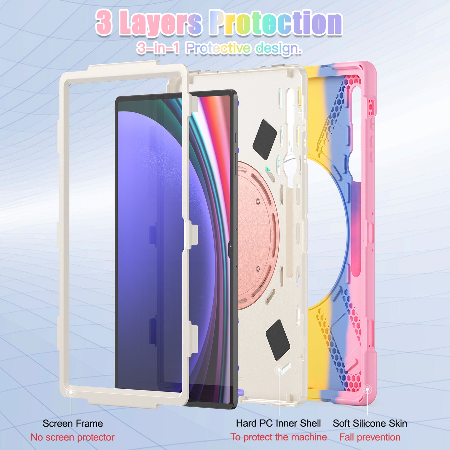 For Samsung Galaxy Tab S9 Ultra X910 / S8 Ultra X900 / X906 PC+ Silicone Tablet Case Drop-proof Rotating Kickstand Cover