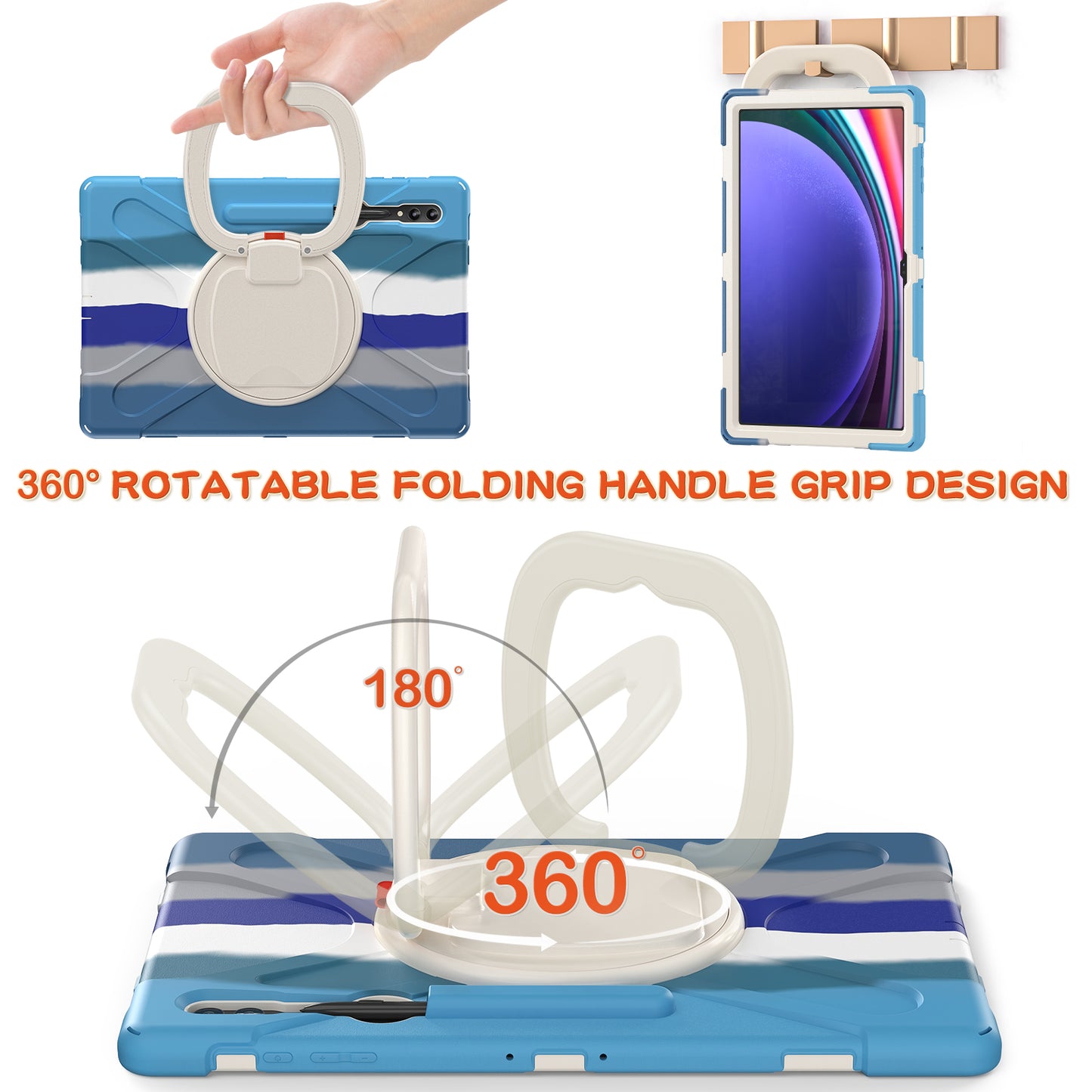 For Samsung Galaxy Tab S9 Ultra X910 / S8 Ultra X900 / X906 PC+ Silicone Tablet Case Drop-proof Rotating Kickstand Cover