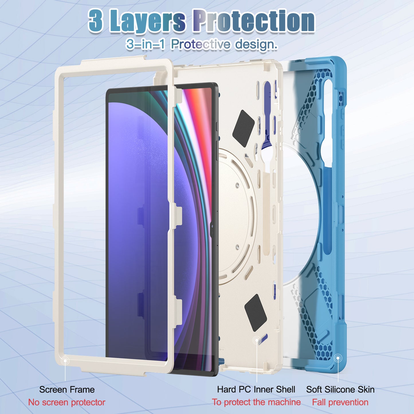 For Samsung Galaxy Tab S9 Ultra X910 / S8 Ultra X900 / X906 PC+ Silicone Tablet Case Drop-proof Rotating Kickstand Cover