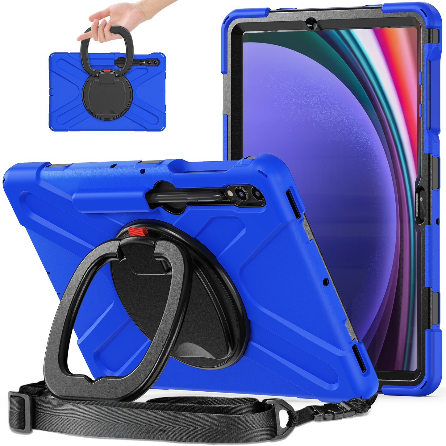 For Samsung Samsung Galaxy Tab S9 FE+ / S9+ / S8+ / S7+ Kickstand Tablet Case Shockproof PC+Silicone Cover, Shoulder Strap