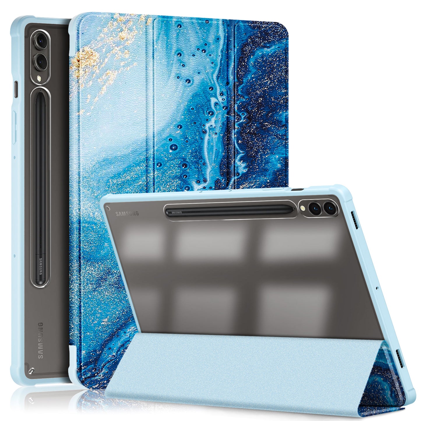 For Samsung Galaxy Tab S9+ (SM-X810 / SM-X816B / SM-X818U) Tablet Case TPU+Acrylic+PU Leather Cover with Tri-fold Stand