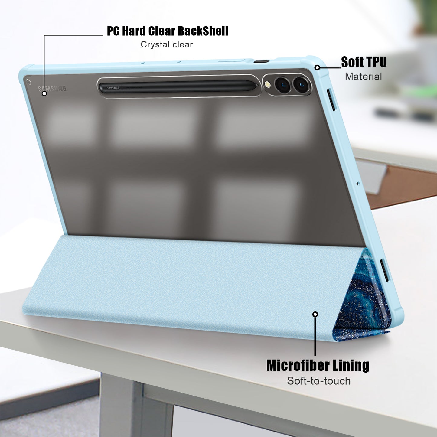 For Samsung Galaxy Tab S9+ (SM-X810 / SM-X816B / SM-X818U) Tablet Case TPU+Acrylic+PU Leather Cover with Tri-fold Stand