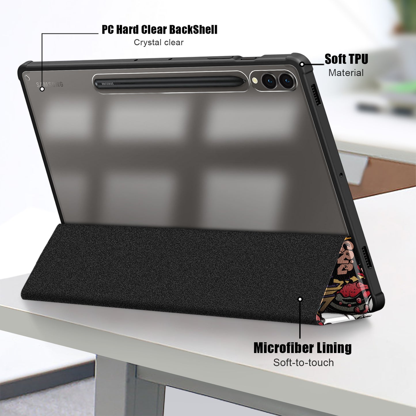 For Samsung Galaxy Tab S9+ (SM-X810 / SM-X816B / SM-X818U) Tablet Case TPU+Acrylic+PU Leather Cover with Tri-fold Stand