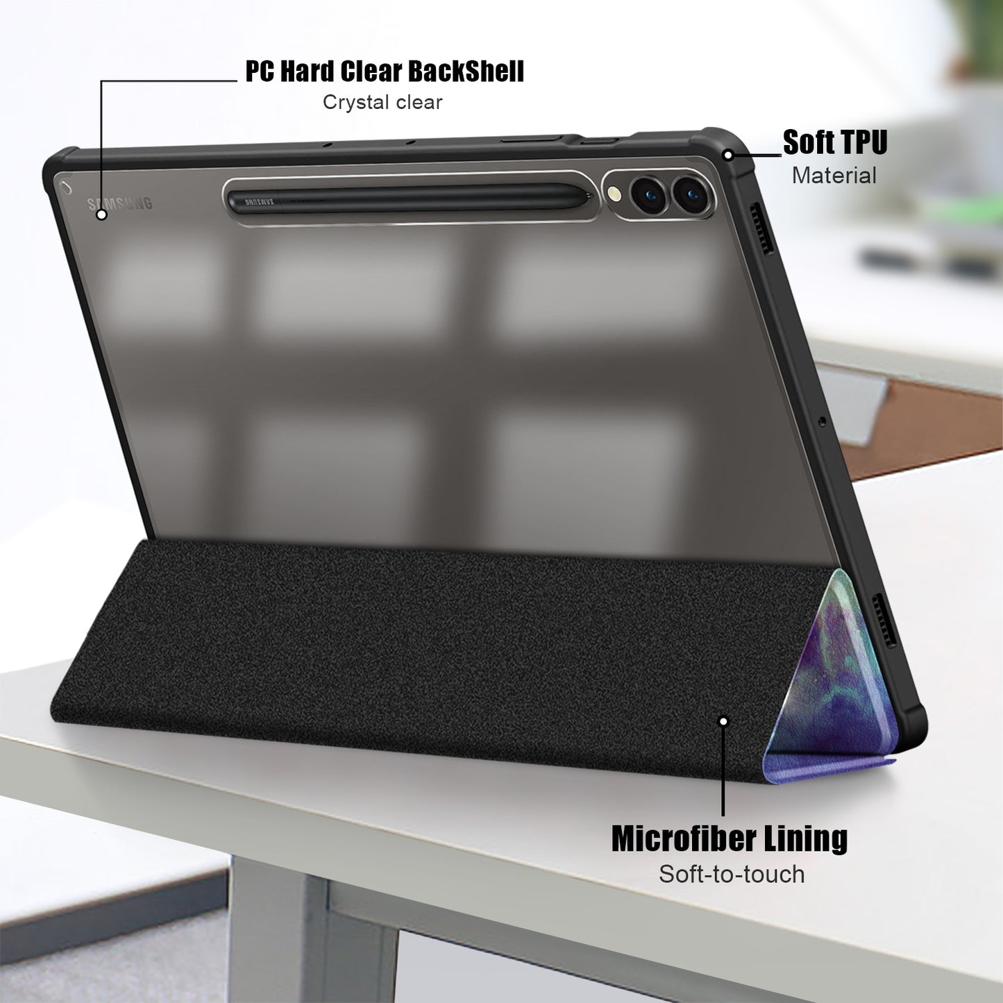 For Samsung Galaxy Tab S9+ (SM-X810 / SM-X816B / SM-X818U) Tablet Case TPU+Acrylic+PU Leather Cover with Tri-fold Stand