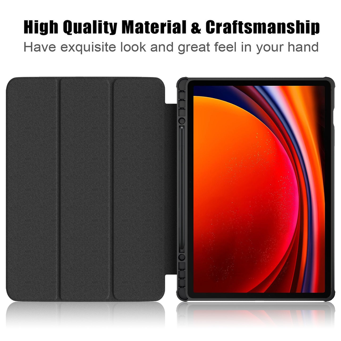 For Samsung Galaxy Tab S9+ (SM-X810 / SM-X816B / SM-X818U) Pen Slot Tablet Case Tri-fold Stand TPU+Acrylic+PU Leather Cover
