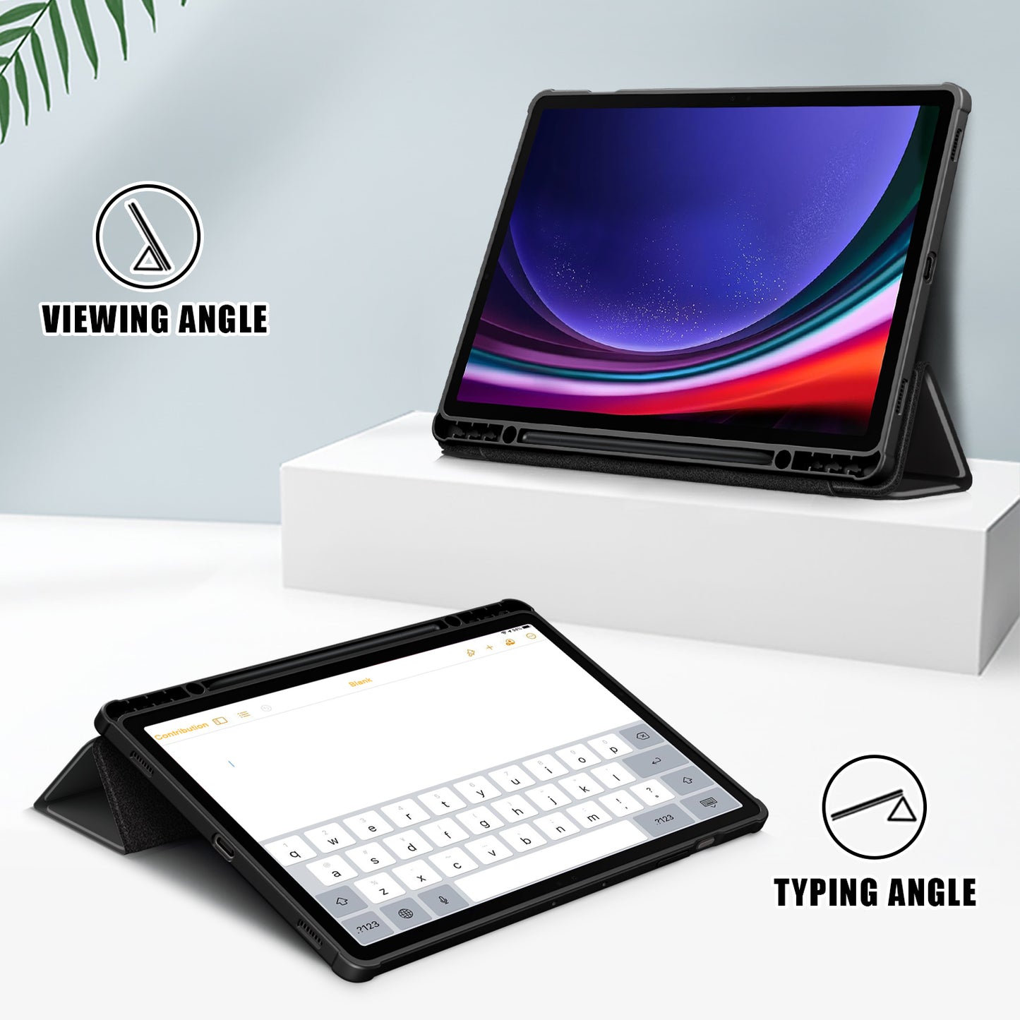 For Samsung Galaxy Tab S9+ (SM-X810 / SM-X816B / SM-X818U) Pen Slot Tablet Case Tri-fold Stand TPU+Acrylic+PU Leather Cover