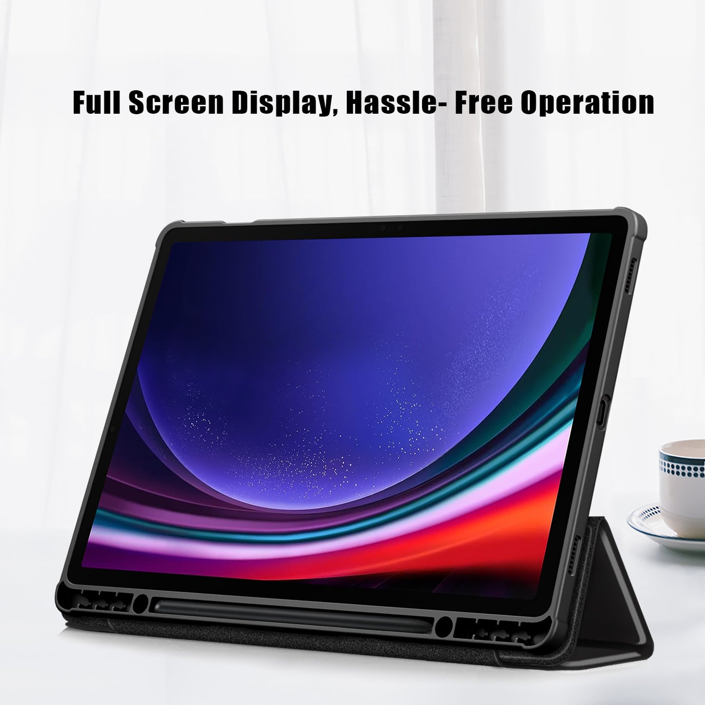 For Samsung Galaxy Tab S9+ (SM-X810 / SM-X816B / SM-X818U) Pen Slot Tablet Case Tri-fold Stand TPU+Acrylic+PU Leather Cover