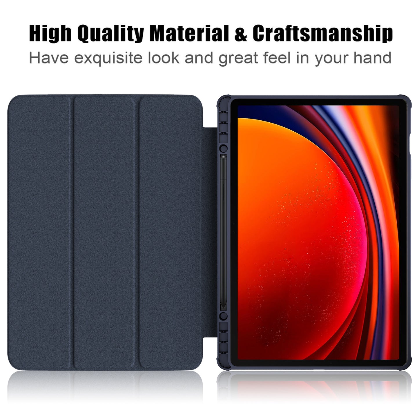 For Samsung Galaxy Tab S9+ (SM-X810 / SM-X816B / SM-X818U) Pen Slot Tablet Case Tri-fold Stand TPU+Acrylic+PU Leather Cover