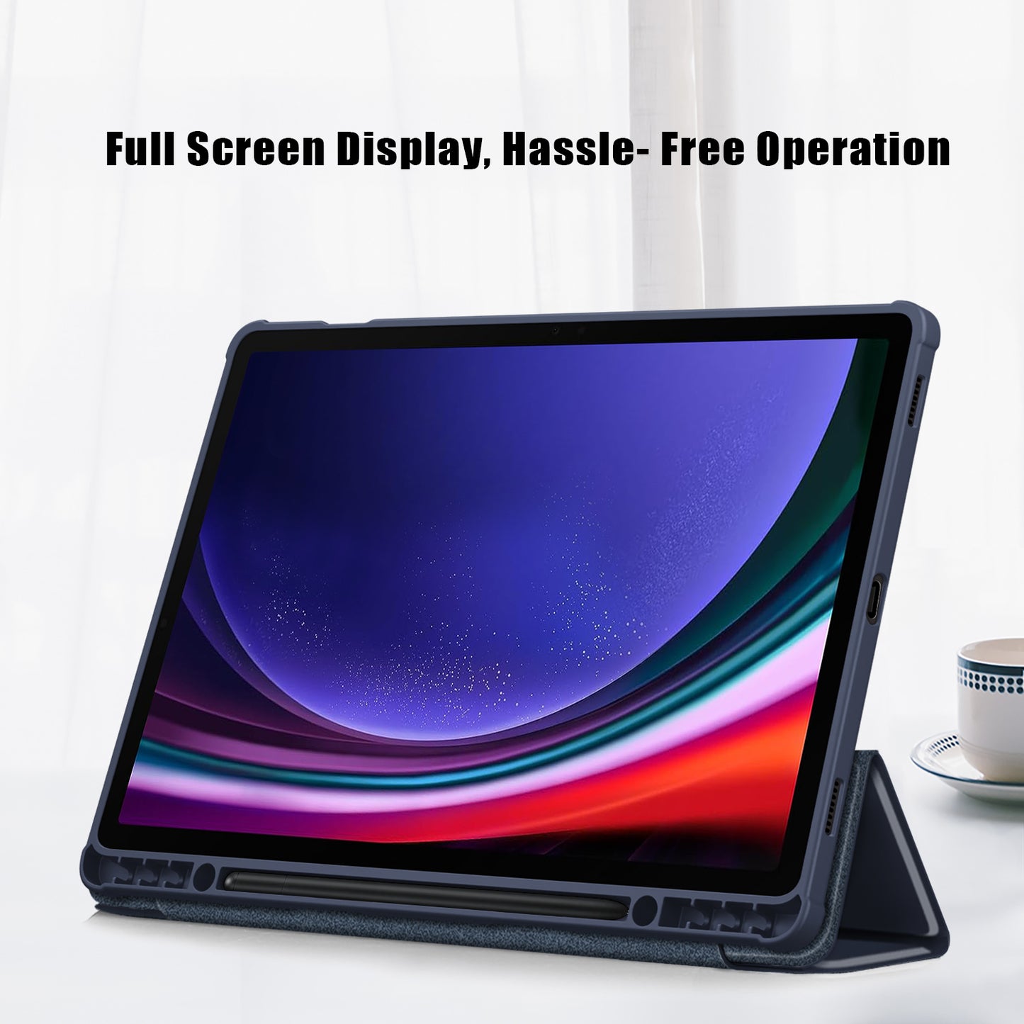 For Samsung Galaxy Tab S9+ (SM-X810 / SM-X816B / SM-X818U) Pen Slot Tablet Case Tri-fold Stand TPU+Acrylic+PU Leather Cover
