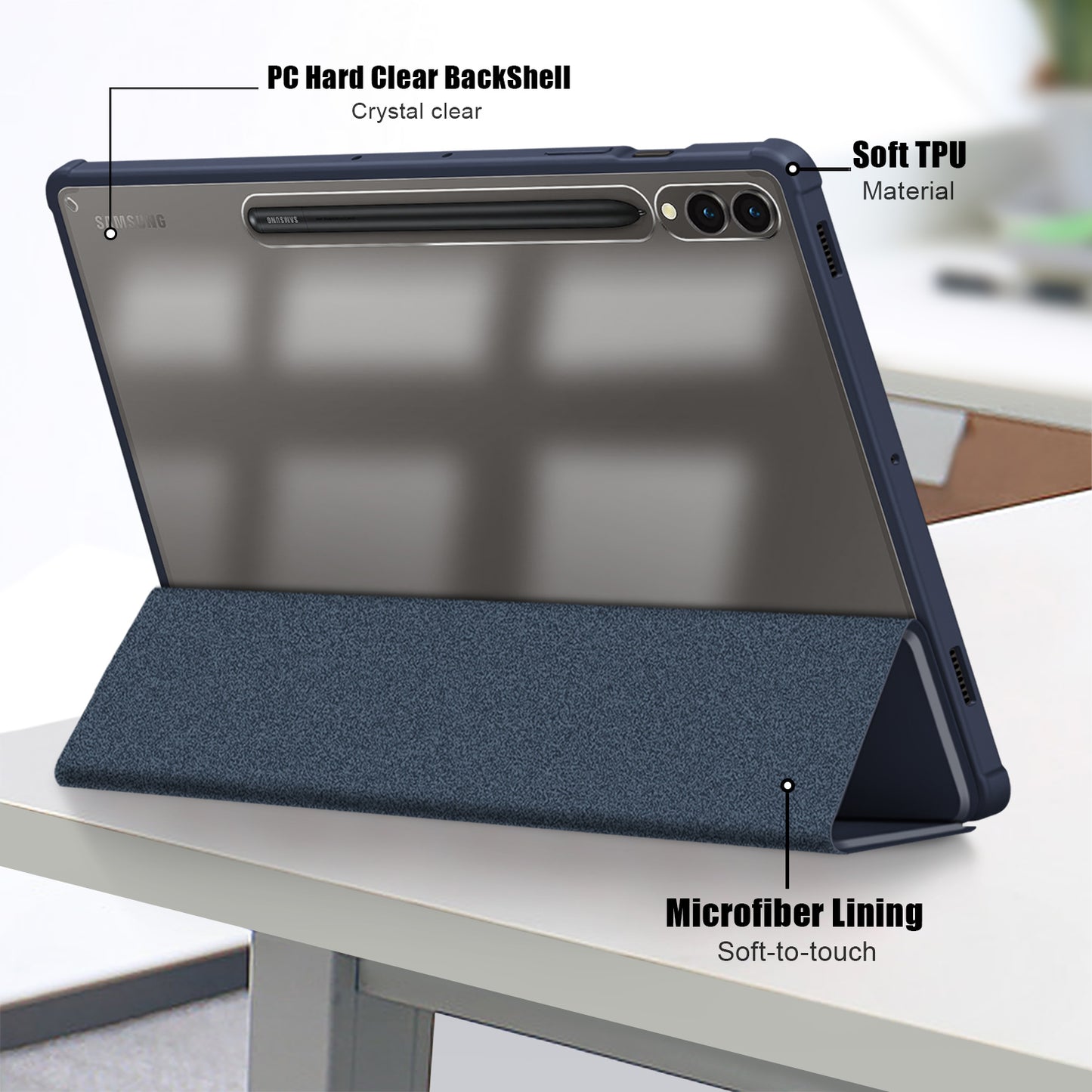 For Samsung Galaxy Tab S9+ (SM-X810 / SM-X816B / SM-X818U) Pen Slot Tablet Case Tri-fold Stand TPU+Acrylic+PU Leather Cover