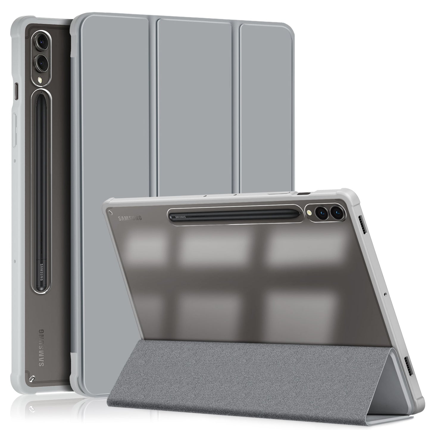 For Samsung Galaxy Tab S9+ (SM-X810 / SM-X816B / SM-X818U) Pen Slot Tablet Case Tri-fold Stand TPU+Acrylic+PU Leather Cover