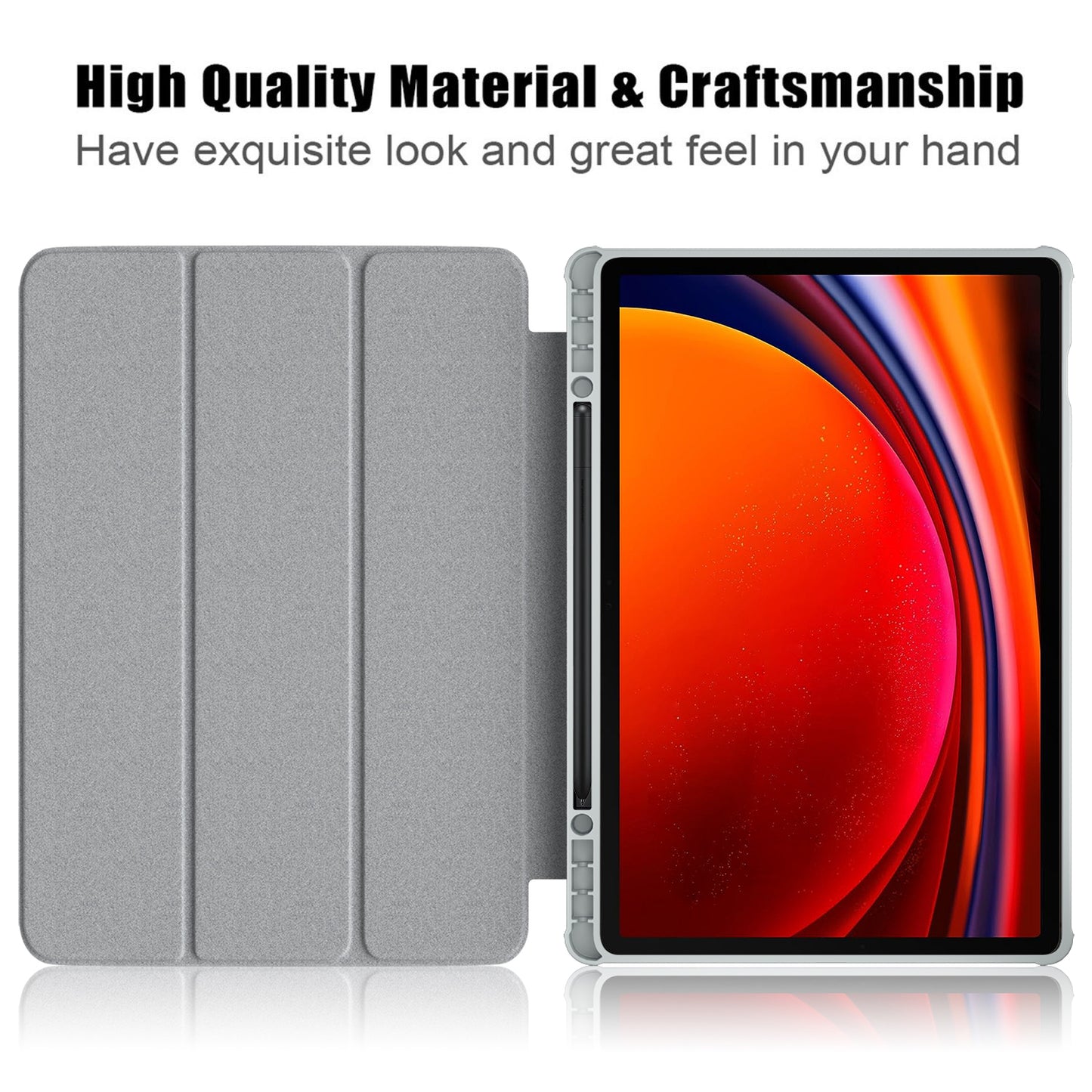 For Samsung Galaxy Tab S9+ (SM-X810 / SM-X816B / SM-X818U) Pen Slot Tablet Case Tri-fold Stand TPU+Acrylic+PU Leather Cover