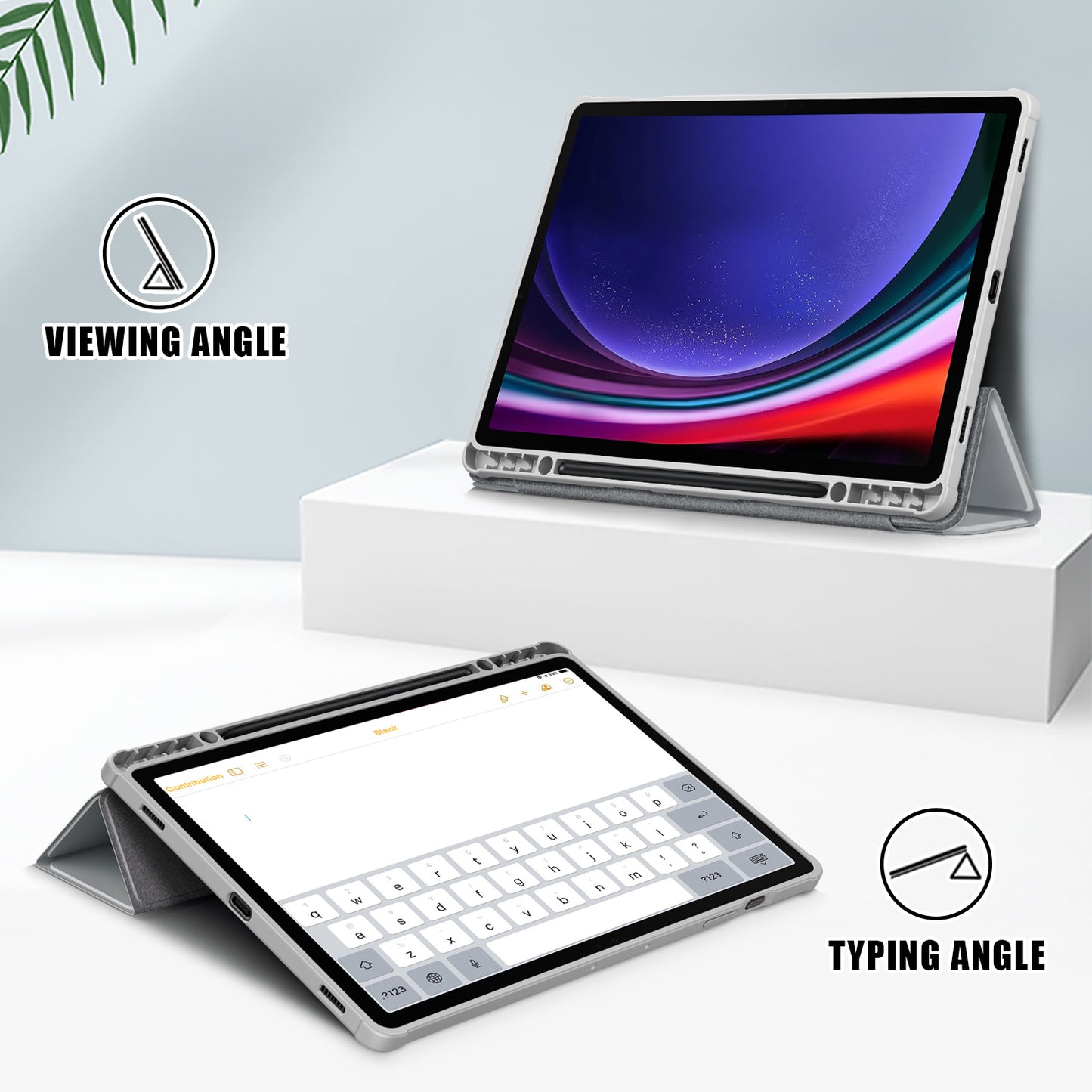For Samsung Galaxy Tab S9+ (SM-X810 / SM-X816B / SM-X818U) Pen Slot Tablet Case Tri-fold Stand TPU+Acrylic+PU Leather Cover