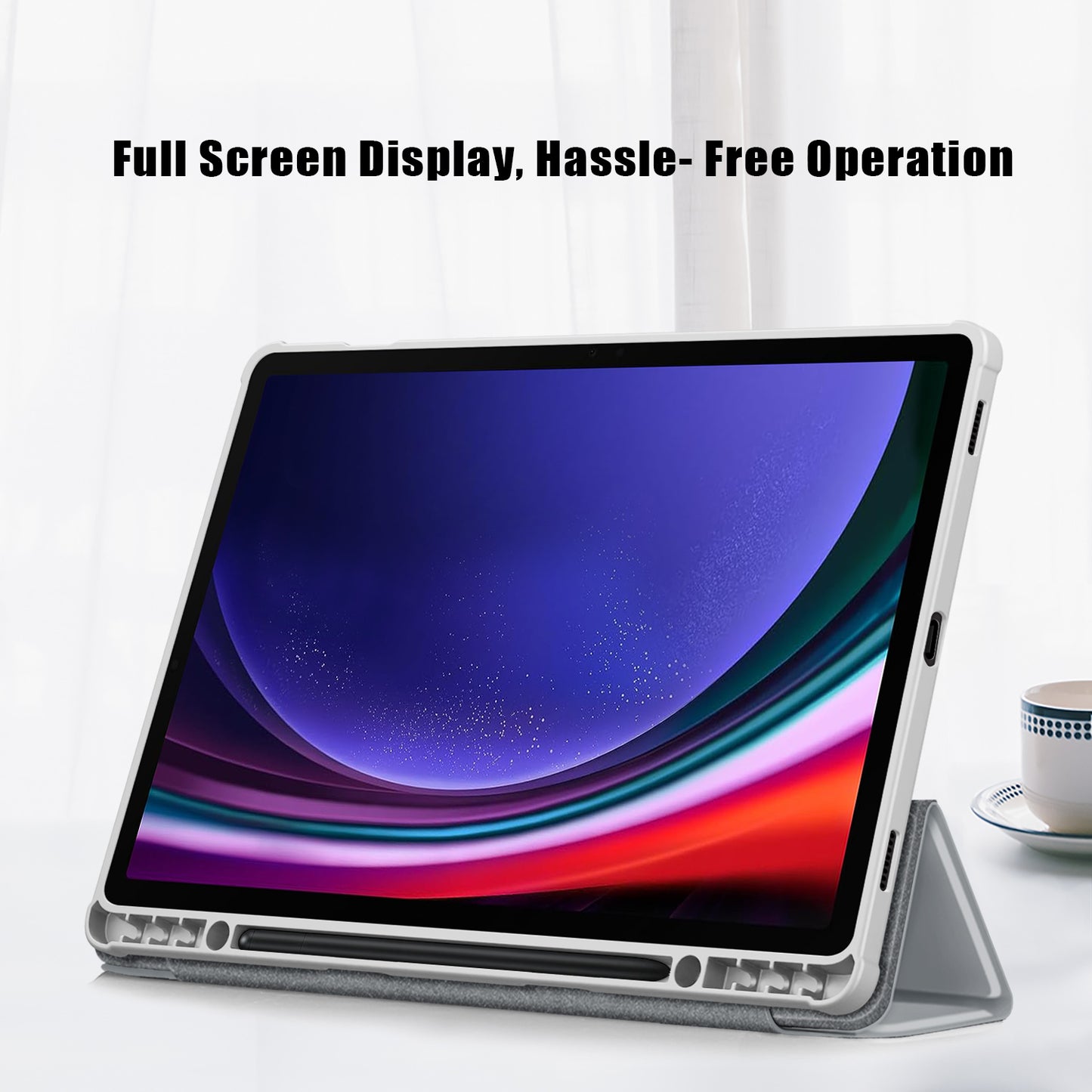 For Samsung Galaxy Tab S9+ (SM-X810 / SM-X816B / SM-X818U) Pen Slot Tablet Case Tri-fold Stand TPU+Acrylic+PU Leather Cover