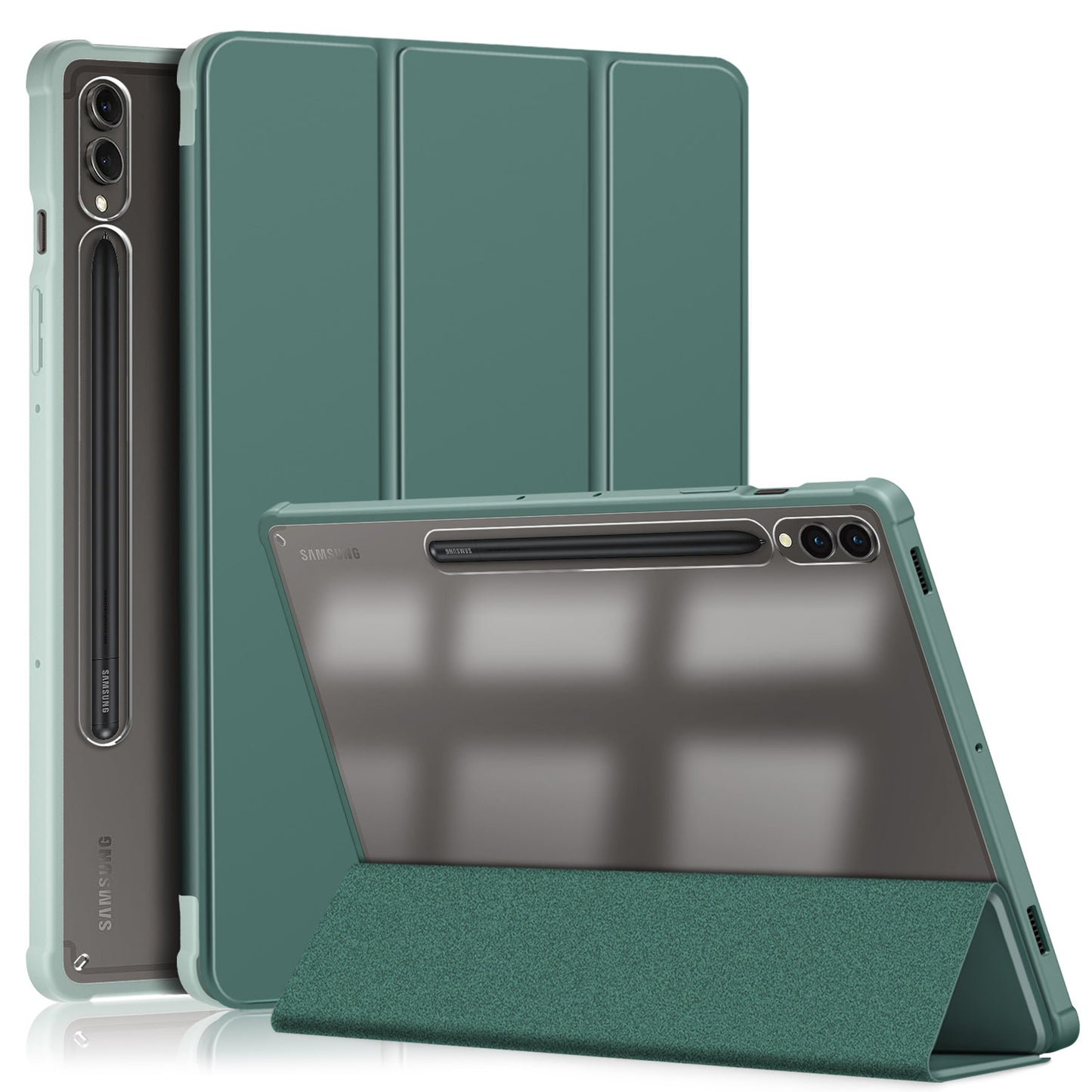 For Samsung Galaxy Tab S9+ (SM-X810 / SM-X816B / SM-X818U) Pen Slot Tablet Case Tri-fold Stand TPU+Acrylic+PU Leather Cover