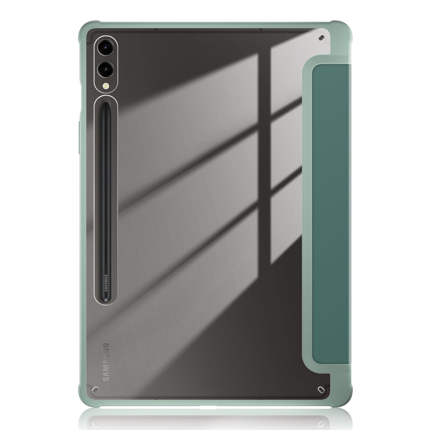 For Samsung Galaxy Tab S9+ (SM-X810 / SM-X816B / SM-X818U) Pen Slot Tablet Case Tri-fold Stand TPU+Acrylic+PU Leather Cover