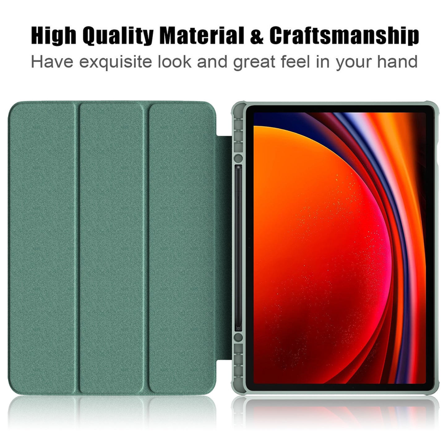 For Samsung Galaxy Tab S9+ (SM-X810 / SM-X816B / SM-X818U) Pen Slot Tablet Case Tri-fold Stand TPU+Acrylic+PU Leather Cover