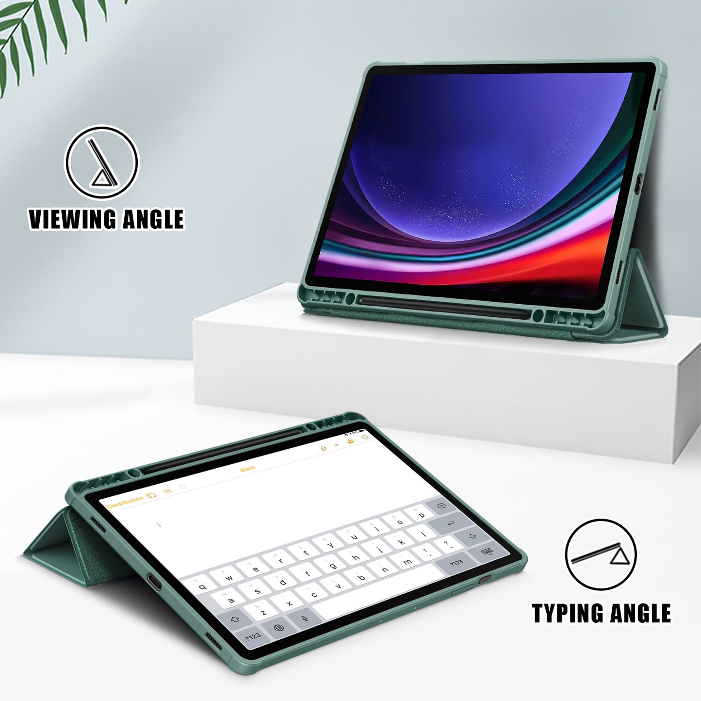 For Samsung Galaxy Tab S9+ (SM-X810 / SM-X816B / SM-X818U) Pen Slot Tablet Case Tri-fold Stand TPU+Acrylic+PU Leather Cover