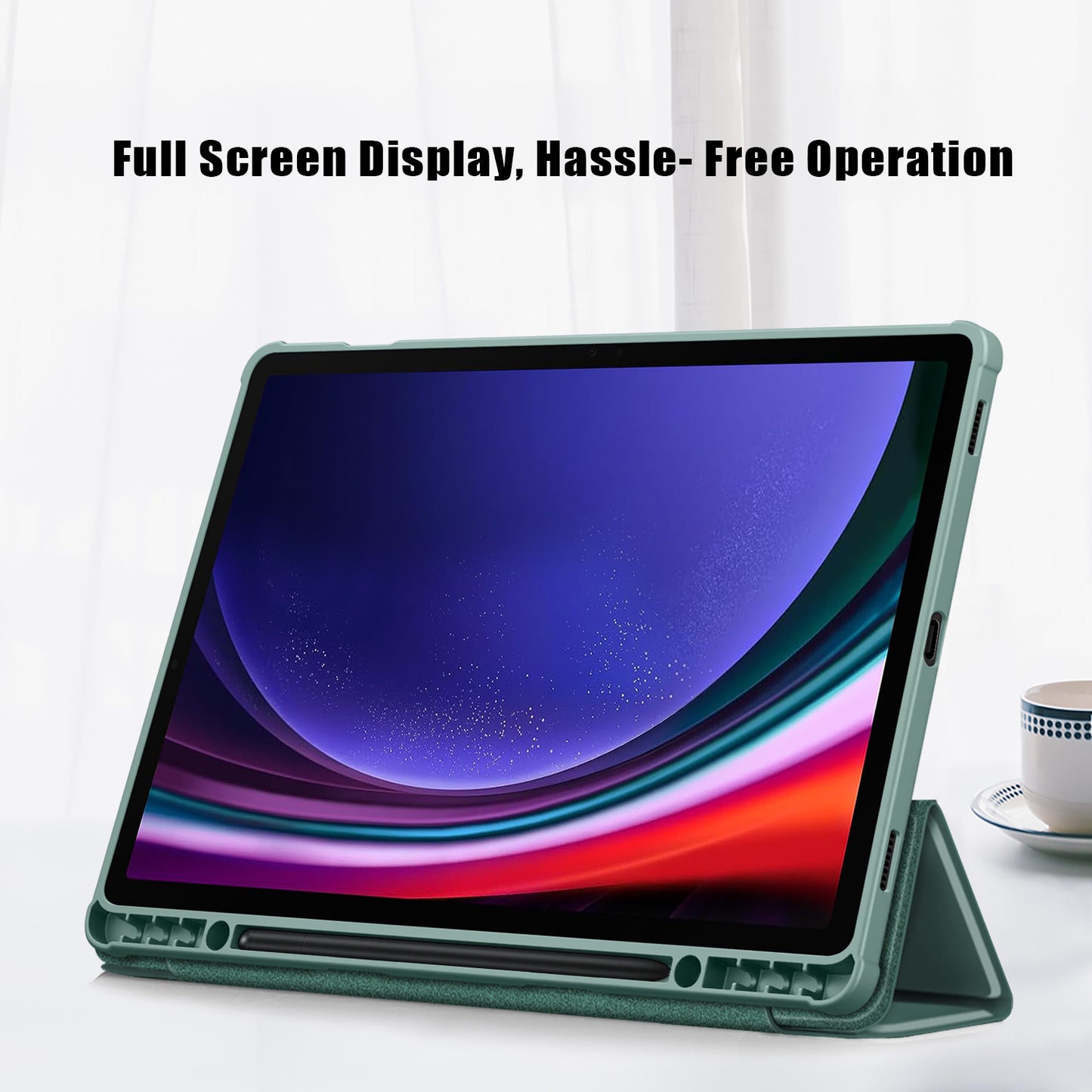 For Samsung Galaxy Tab S9+ (SM-X810 / SM-X816B / SM-X818U) Pen Slot Tablet Case Tri-fold Stand TPU+Acrylic+PU Leather Cover
