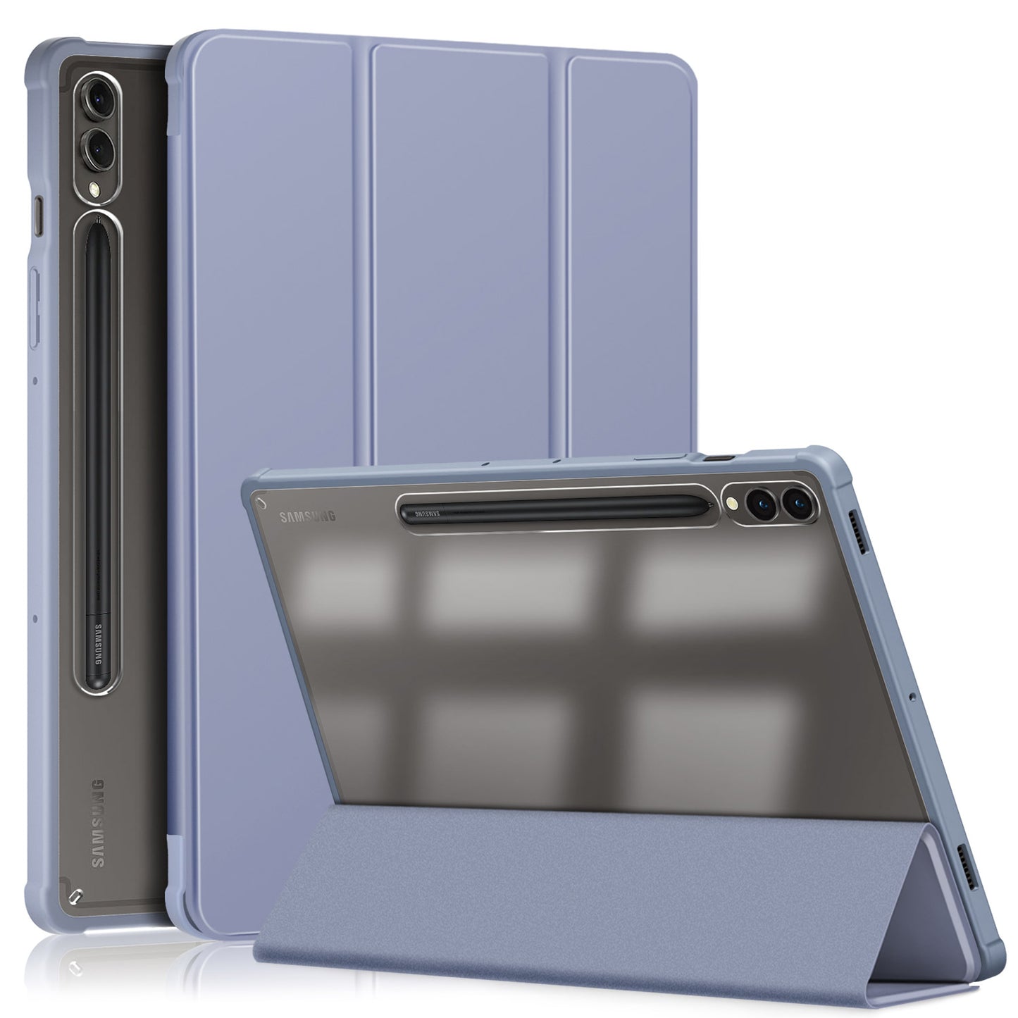 For Samsung Galaxy Tab S9+ (SM-X810 / SM-X816B / SM-X818U) Pen Slot Tablet Case Tri-fold Stand TPU+Acrylic+PU Leather Cover
