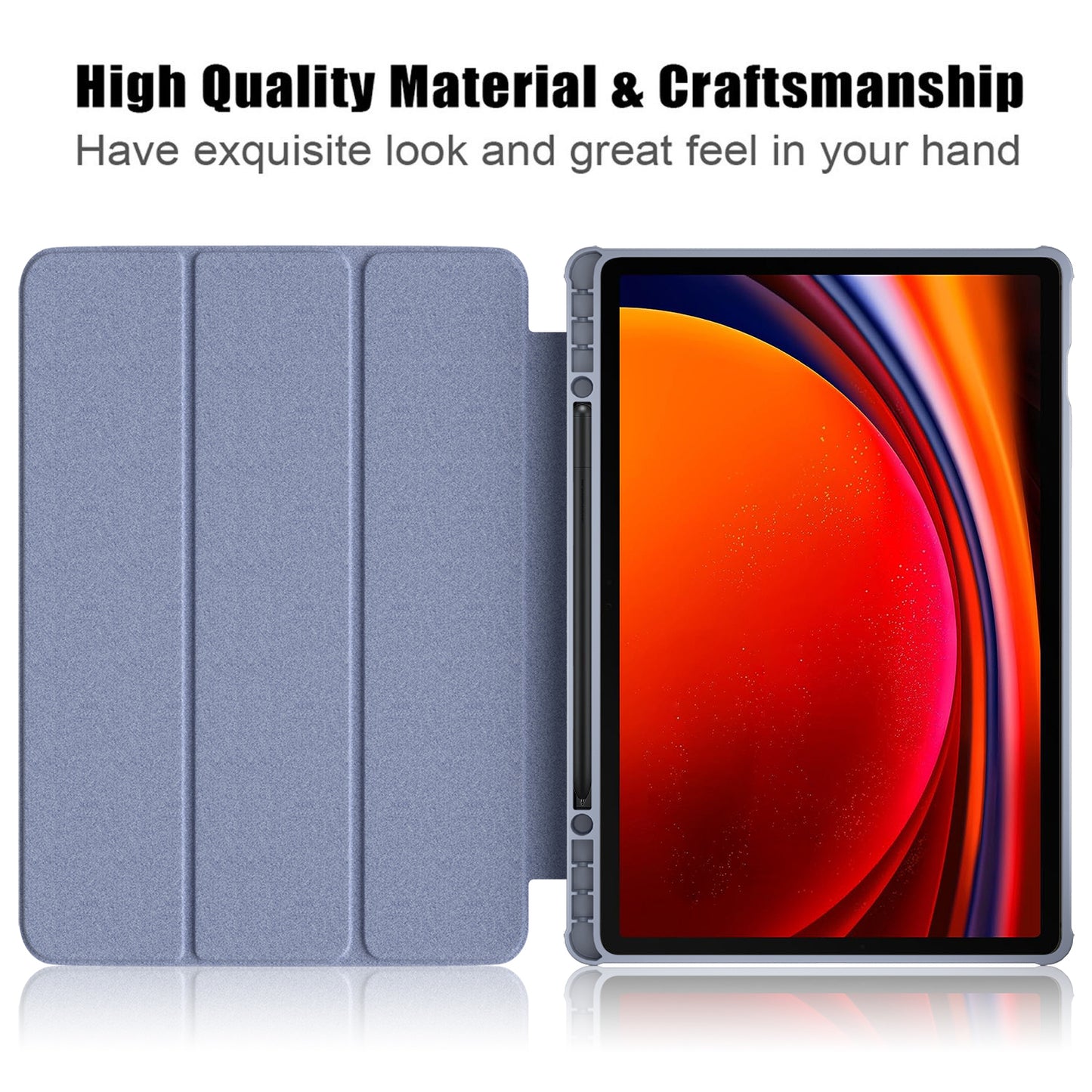 For Samsung Galaxy Tab S9+ (SM-X810 / SM-X816B / SM-X818U) Pen Slot Tablet Case Tri-fold Stand TPU+Acrylic+PU Leather Cover