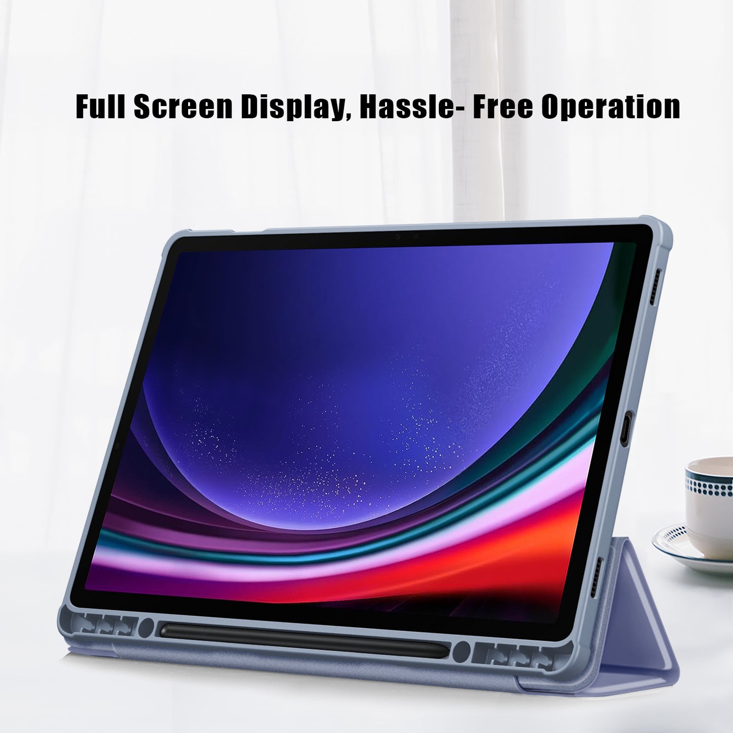 For Samsung Galaxy Tab S9+ (SM-X810 / SM-X816B / SM-X818U) Pen Slot Tablet Case Tri-fold Stand TPU+Acrylic+PU Leather Cover