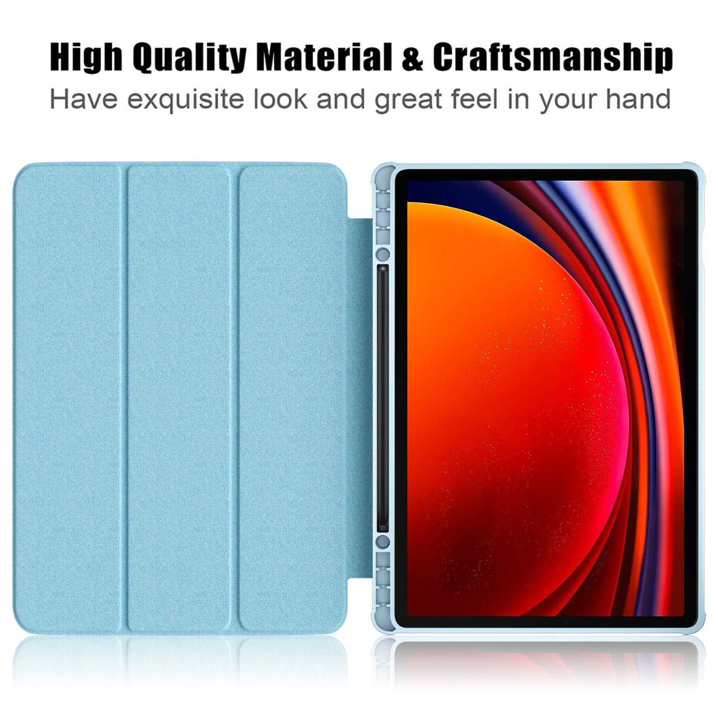 For Samsung Galaxy Tab S9+ (SM-X810 / SM-X816B / SM-X818U) Pen Slot Tablet Case Tri-fold Stand TPU+Acrylic+PU Leather Cover