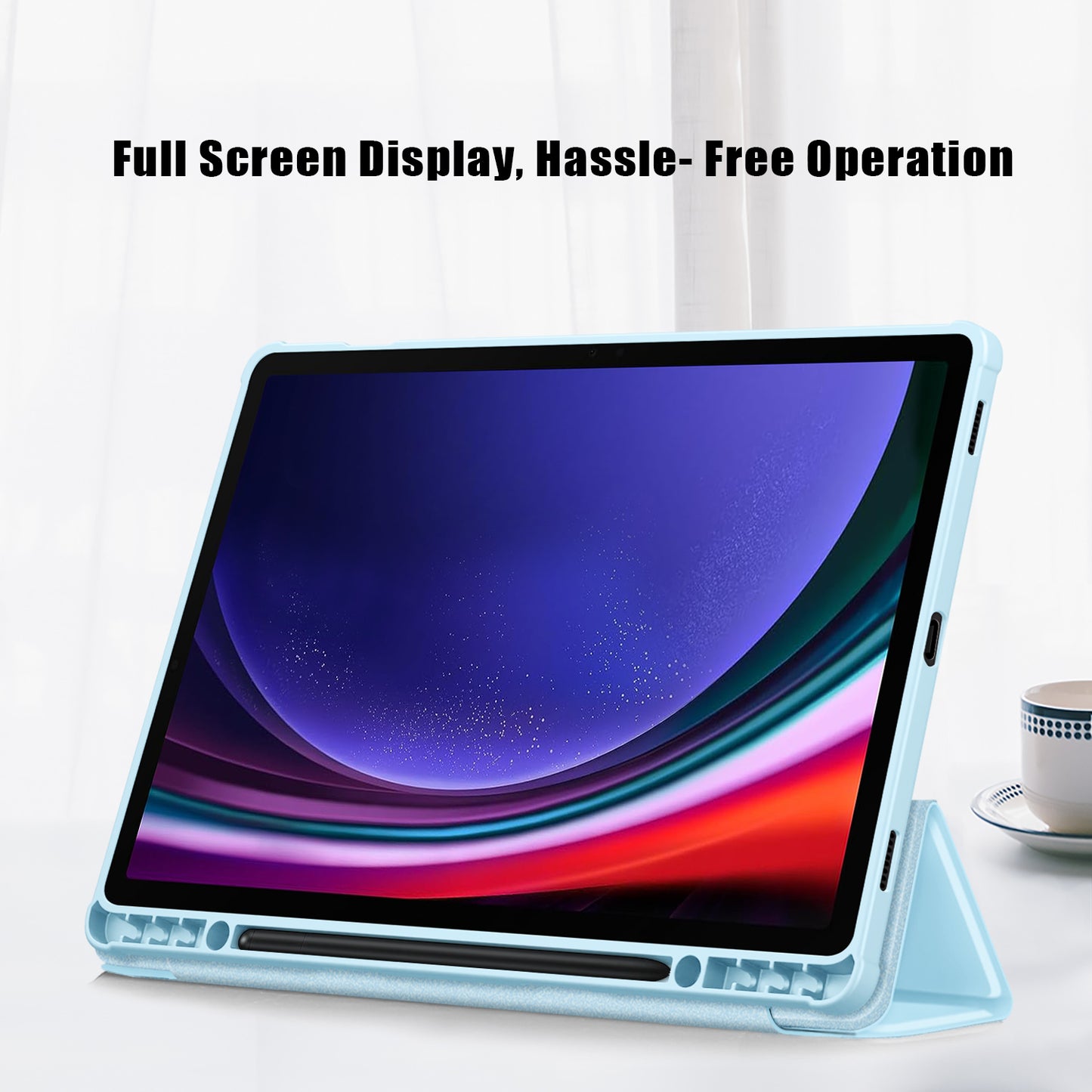 For Samsung Galaxy Tab S9+ (SM-X810 / SM-X816B / SM-X818U) Pen Slot Tablet Case Tri-fold Stand TPU+Acrylic+PU Leather Cover