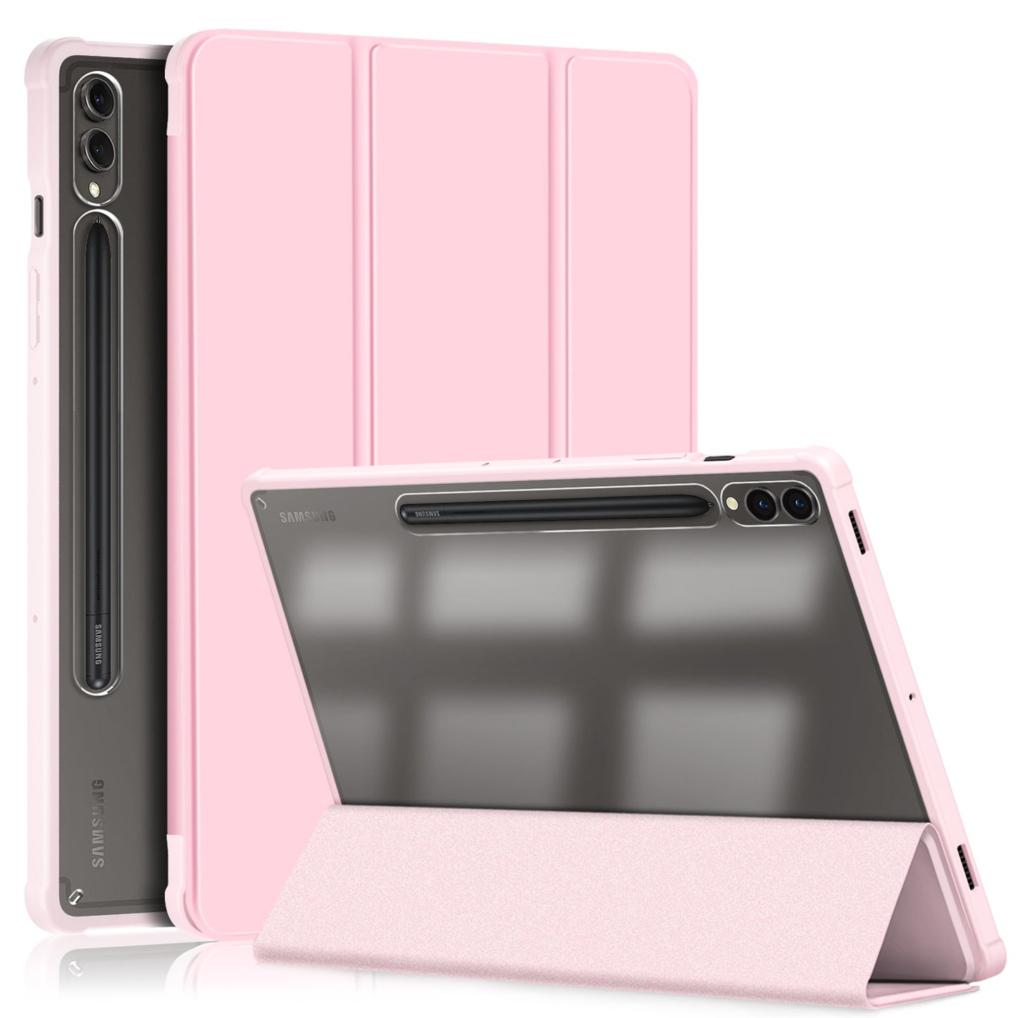 For Samsung Galaxy Tab S9+ (SM-X810 / SM-X816B / SM-X818U) Pen Slot Tablet Case Tri-fold Stand TPU+Acrylic+PU Leather Cover
