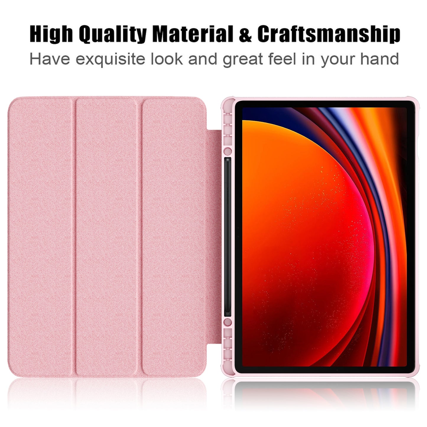 For Samsung Galaxy Tab S9+ (SM-X810 / SM-X816B / SM-X818U) Pen Slot Tablet Case Tri-fold Stand TPU+Acrylic+PU Leather Cover