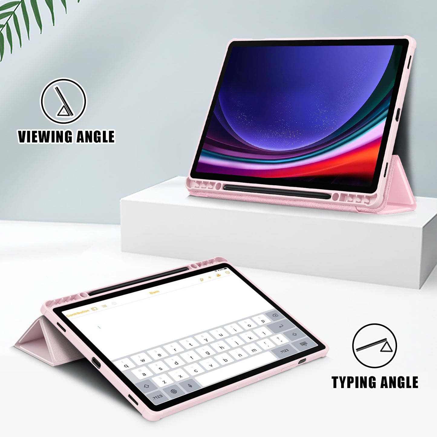 For Samsung Galaxy Tab S9+ (SM-X810 / SM-X816B / SM-X818U) Pen Slot Tablet Case Tri-fold Stand TPU+Acrylic+PU Leather Cover