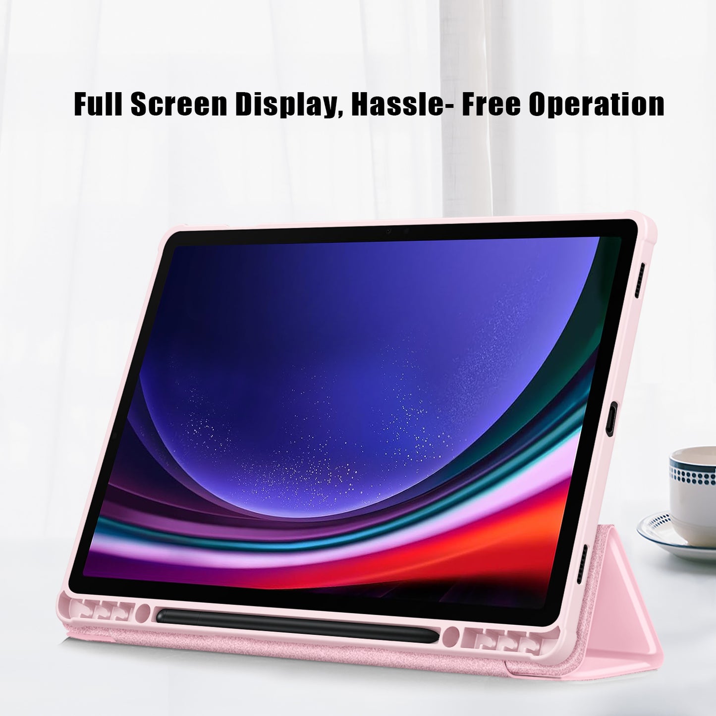 For Samsung Galaxy Tab S9+ (SM-X810 / SM-X816B / SM-X818U) Pen Slot Tablet Case Tri-fold Stand TPU+Acrylic+PU Leather Cover