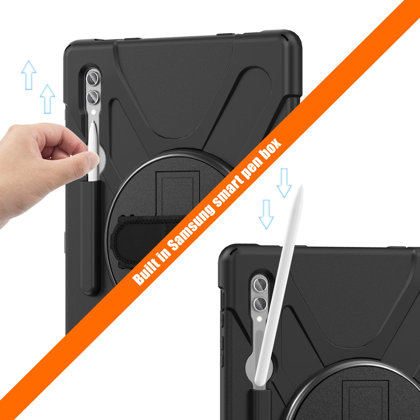 For Samsung Galaxy Tab S9 Ultra X910 / S8 Ultra X900 / X906 PC+Silicone Kickstand Tablet Case with Hand Band