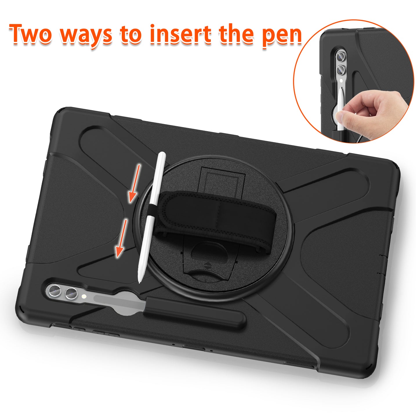 For Samsung Galaxy Tab S9 Ultra X910 / S8 Ultra X900 / X906 PC+Silicone Kickstand Tablet Case with Hand Band