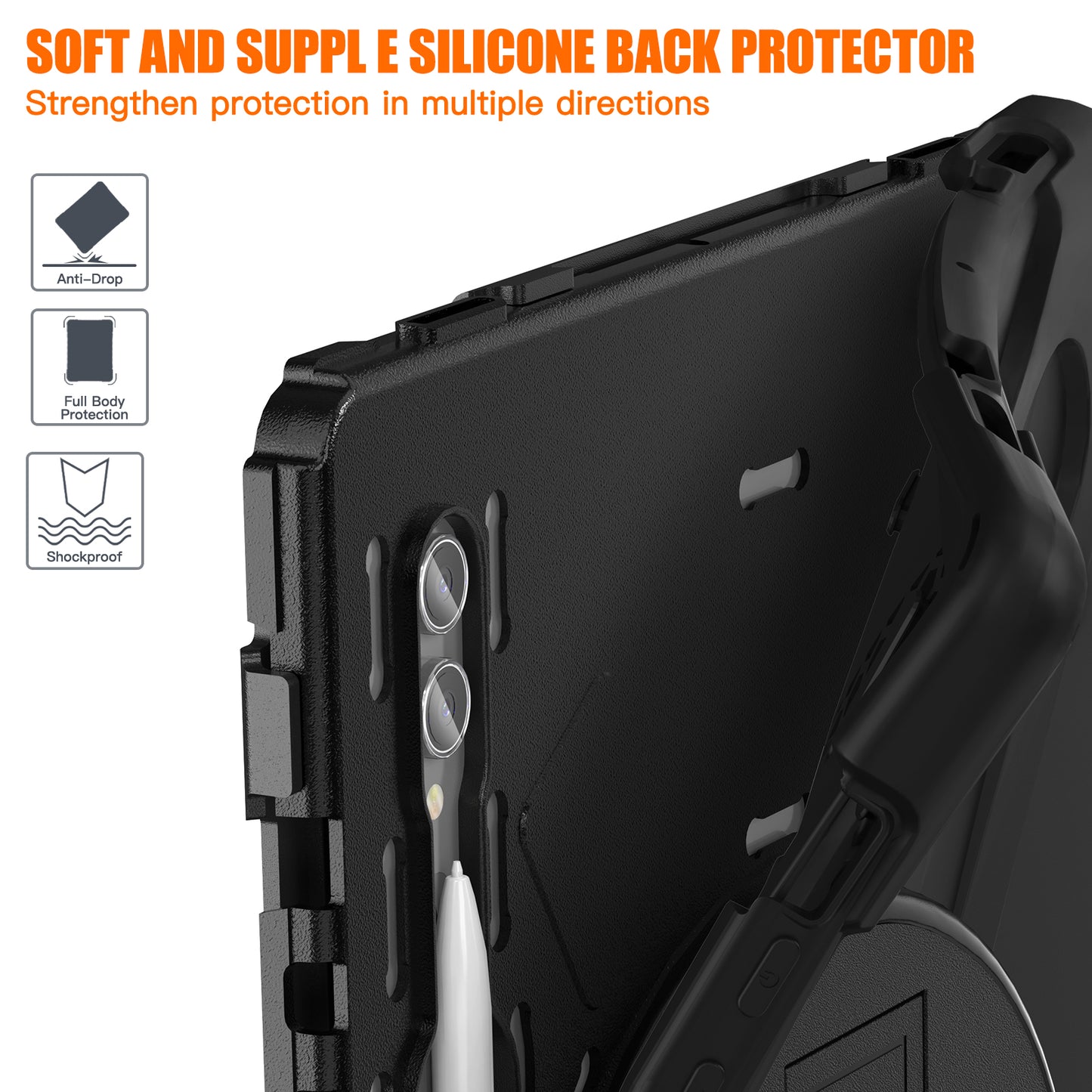 For Samsung Galaxy Tab S9 Ultra X910 / S8 Ultra X900 / X906 PC+Silicone Kickstand Tablet Case with Hand Band