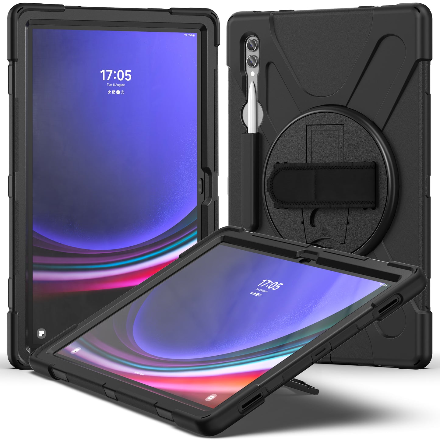 For Samsung Galaxy Tab S9 Ultra X910 / S8 Ultra X900 / X906 PC+Silicone Kickstand Tablet Case with Hand Band