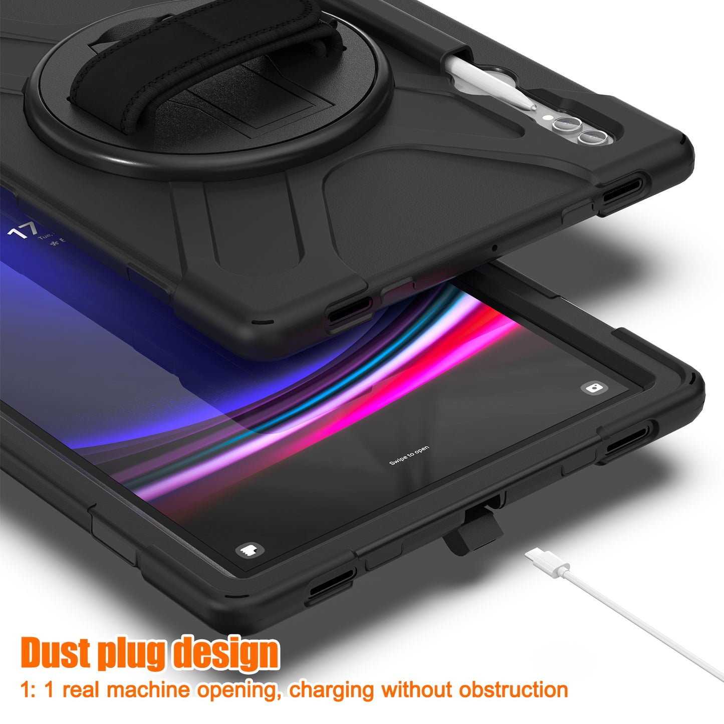 For Samsung Galaxy Tab S9 Ultra X910 / S8 Ultra X900 / X906 PC+Silicone Kickstand Tablet Case with Hand Band