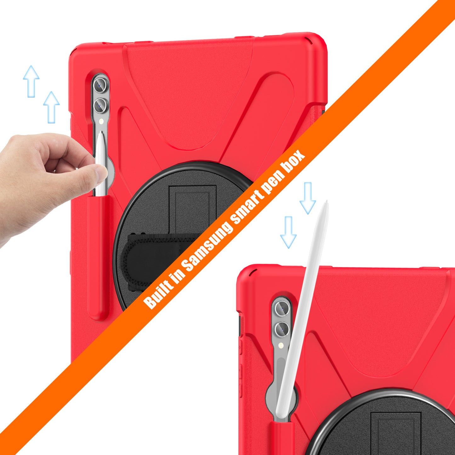 For Samsung Galaxy Tab S9 Ultra X910 / S8 Ultra X900 / X906 PC+Silicone Kickstand Tablet Case with Hand Band