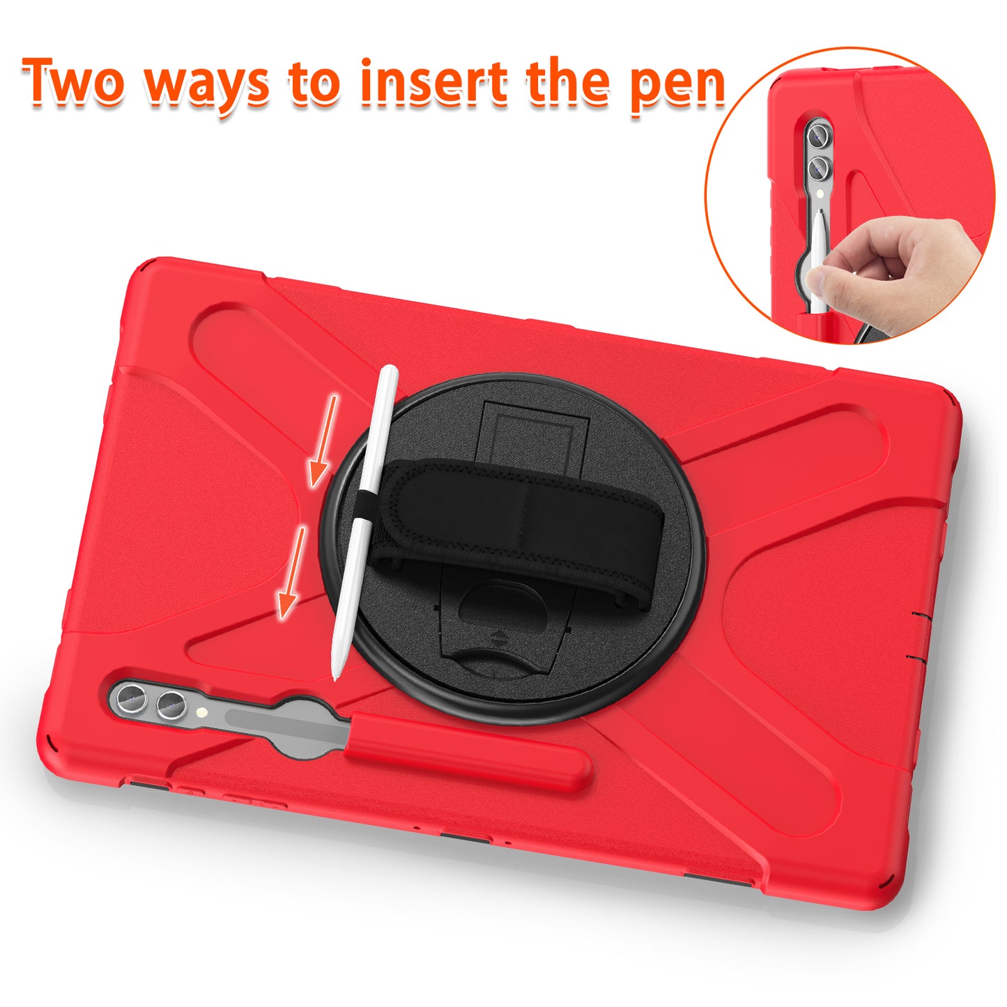 For Samsung Galaxy Tab S9 Ultra X910 / S8 Ultra X900 / X906 PC+Silicone Kickstand Tablet Case with Hand Band
