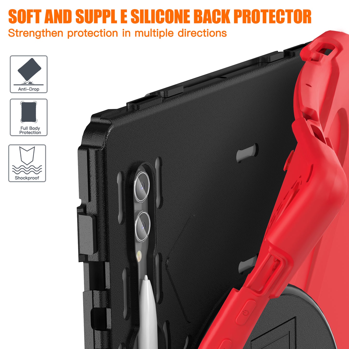 For Samsung Galaxy Tab S9 Ultra X910 / S8 Ultra X900 / X906 PC+Silicone Kickstand Tablet Case with Hand Band
