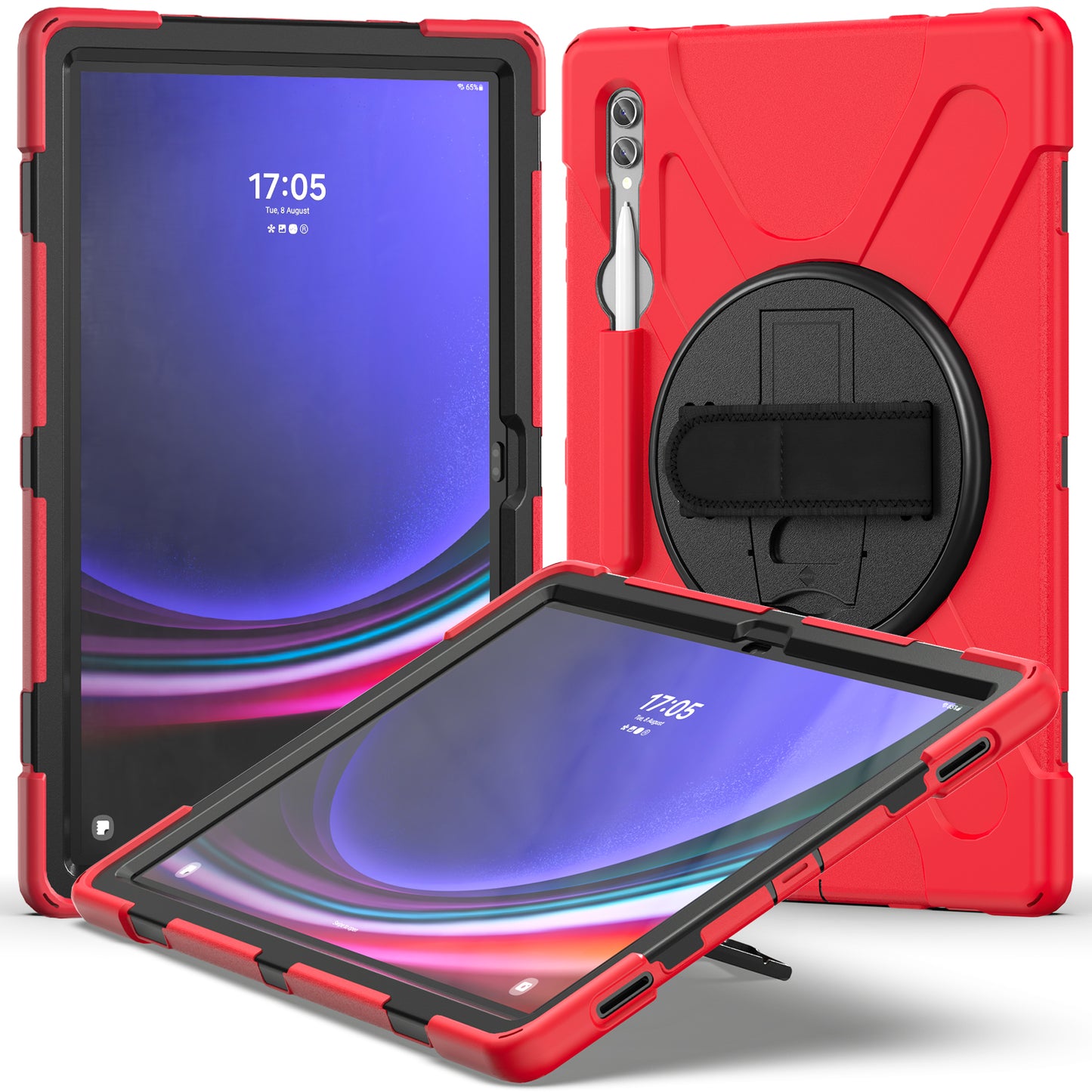 For Samsung Galaxy Tab S9 Ultra X910 / S8 Ultra X900 / X906 PC+Silicone Kickstand Tablet Case with Hand Band