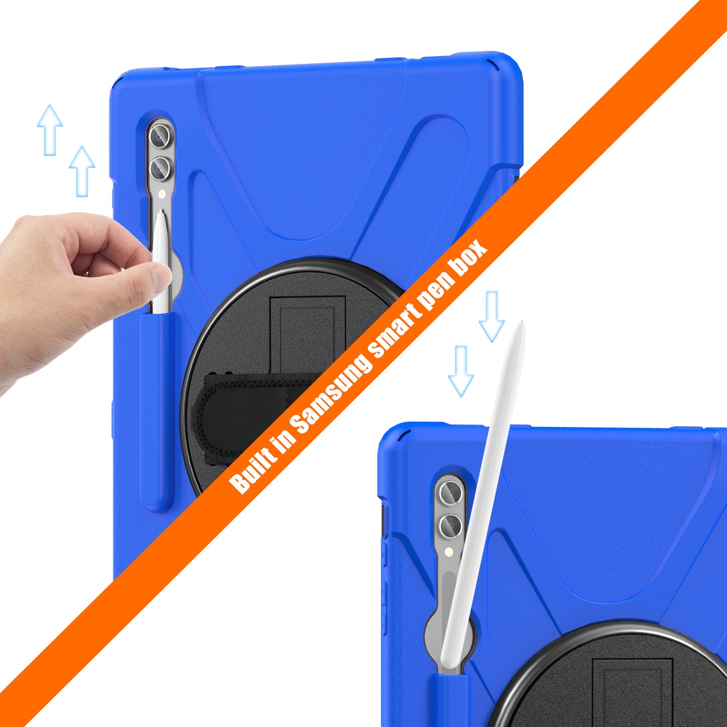For Samsung Galaxy Tab S9 Ultra X910 / S8 Ultra X900 / X906 PC+Silicone Kickstand Tablet Case with Hand Band
