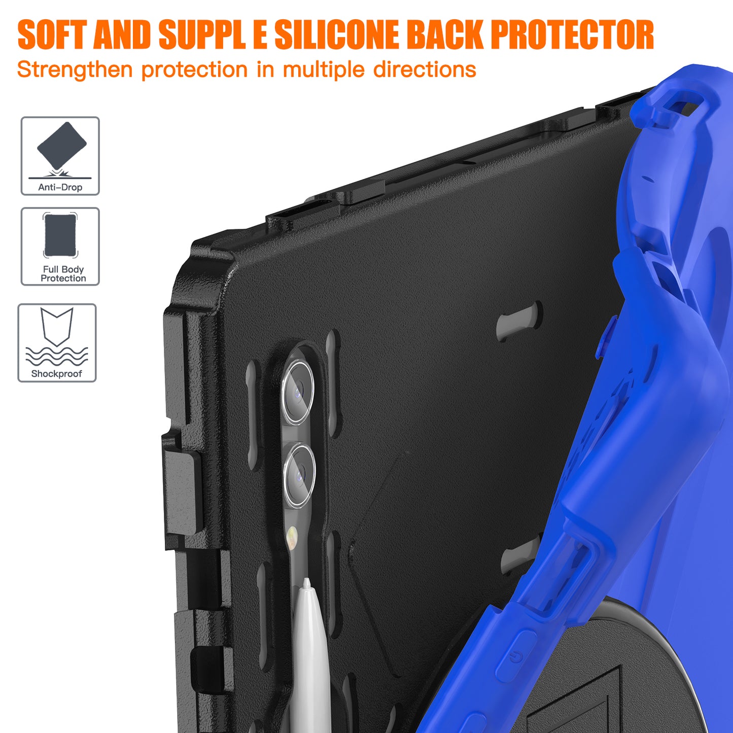For Samsung Galaxy Tab S9 Ultra X910 / S8 Ultra X900 / X906 PC+Silicone Kickstand Tablet Case with Hand Band